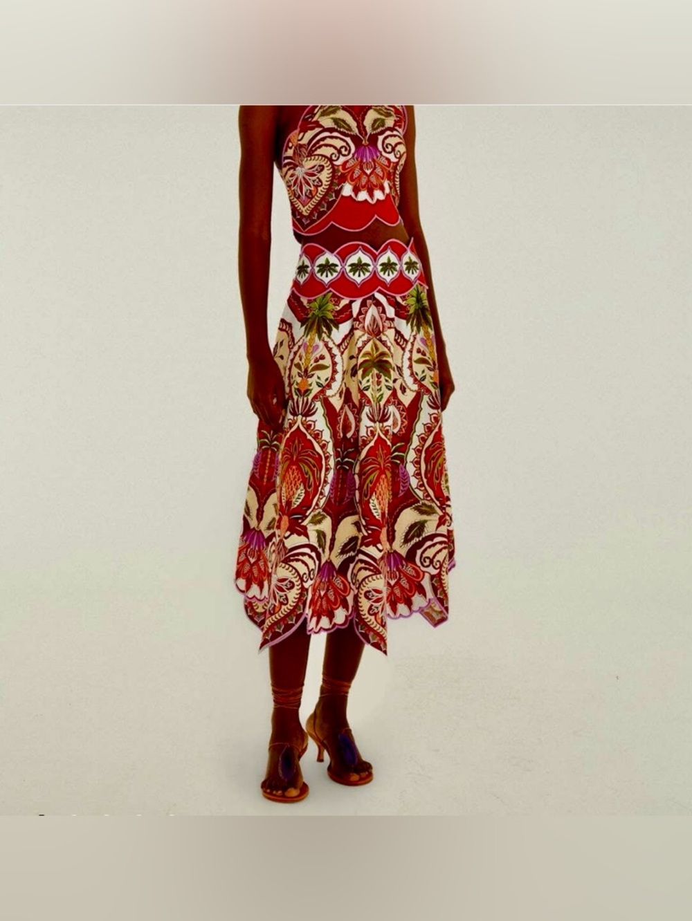 Farm Rio Red Odara Scalloped Midi NWOT - Picture 4 of 10